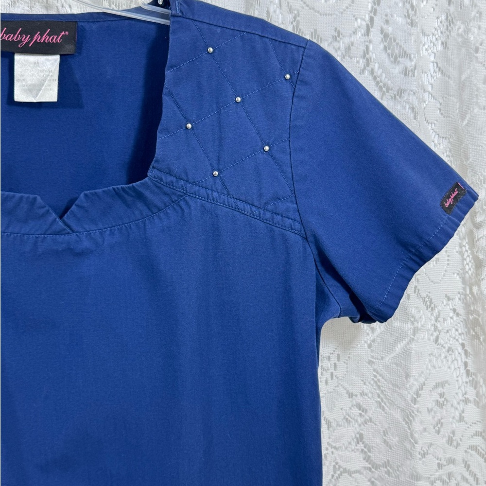 BABY PHAT Scrub top Navy Women’s M Quilted w/ studs on shoulders